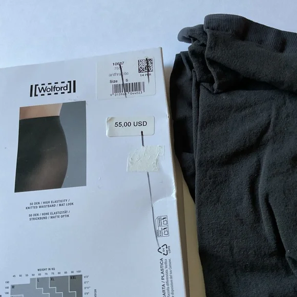 WOLFORD 10687 VELVET DE LUXE 50 TIGHTS ANTHRACITE SIZE SMALL NEW In PACKAGE NWT